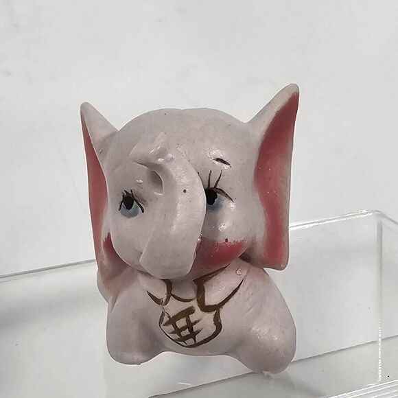 Vintage 60s Pink Elephant Porcelain Figurine Ornament Hand Painted Japan - Picture 3 of 6